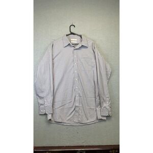 Roundtree & Yorke Gold‎ Label Shirt Mens 17.5 36/37 Tall Blue Plaid Non-Iron